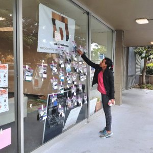 person outside Lake City collective center during mask distribution